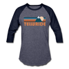 Telluride, Colorado Baseball T-Shirt - Retro Mountain Unisex Telluride Raglan T Shirt - heather blue/navy