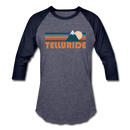 Telluride, Colorado Baseball T-Shirt - Retro Mountain Unisex Telluride Raglan T Shirt - heather blue/navy