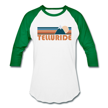 Telluride, Colorado Baseball T-Shirt - Retro Mountain Unisex Telluride Raglan T Shirt - white/kelly green