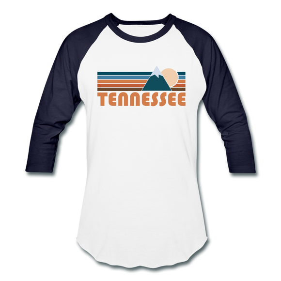 Tennessee Baseball T-Shirt - Retro Mountain Unisex Tennessee Raglan T Shirt - white/navy