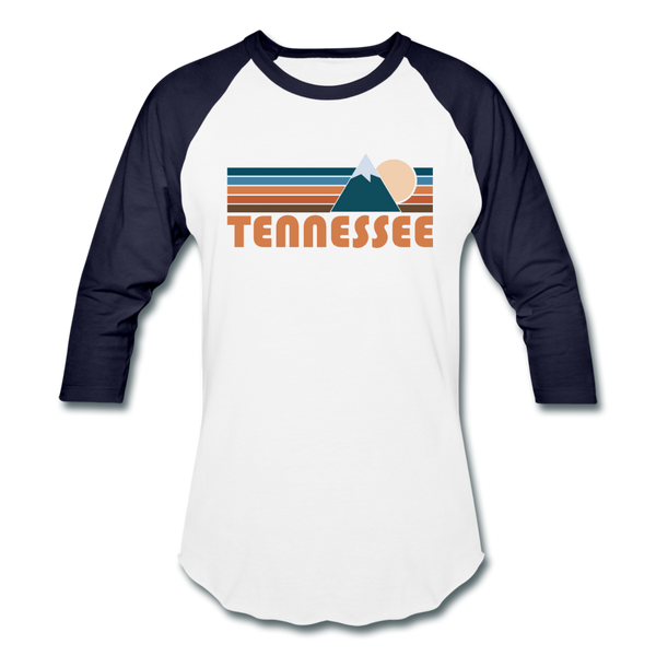Tennessee Baseball T-Shirt - Retro Mountain Unisex Tennessee Raglan T Shirt - white/navy