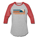 Tennessee Baseball T-Shirt - Retro Mountain Unisex Tennessee Raglan T Shirt - heather gray/red