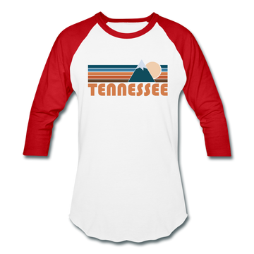 Tennessee Baseball T-Shirt - Retro Mountain Unisex Tennessee Raglan T Shirt - white/red