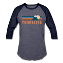 Tennessee Baseball T-Shirt - Retro Mountain Unisex Tennessee Raglan T Shirt - heather blue/navy