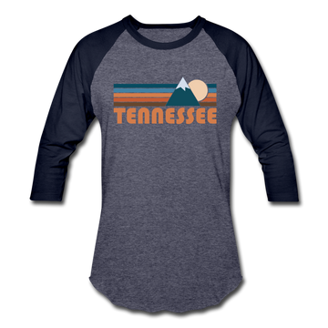 Tennessee Baseball T-Shirt - Retro Mountain Unisex Tennessee Raglan T Shirt - heather blue/navy
