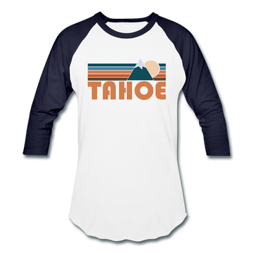Tahoe, California Baseball T-Shirt - Retro Mountain Unisex Tahoe Raglan T Shirt - white/navy
