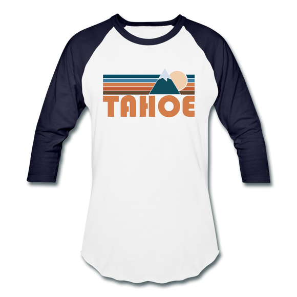 Tahoe, California Baseball T-Shirt - Retro Mountain Unisex Tahoe Raglan T Shirt - white/navy