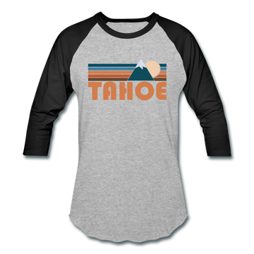 Tahoe, California Baseball T-Shirt - Retro Mountain Unisex Tahoe Raglan T Shirt - heather gray/black