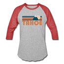 Tahoe, California Baseball T-Shirt - Retro Mountain Unisex Tahoe Raglan T Shirt - heather gray/red