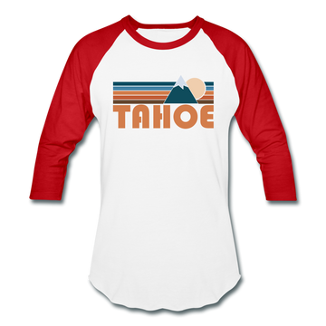 Tahoe, California Baseball T-Shirt - Retro Mountain Unisex Tahoe Raglan T Shirt - white/red