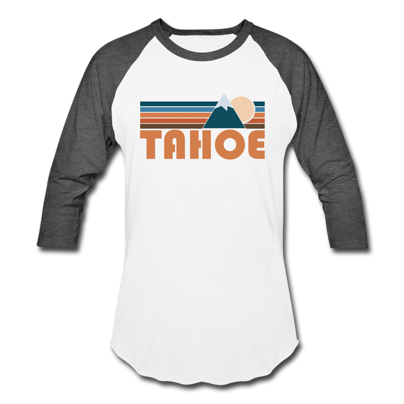 Tahoe, California Baseball T-Shirt - Retro Mountain Unisex Tahoe Raglan T Shirt - white/charcoal