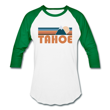 Tahoe, California Baseball T-Shirt - Retro Mountain Unisex Tahoe Raglan T Shirt - white/kelly green