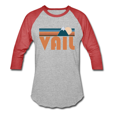 Vail, Colorado Baseball T-Shirt - Retro Mountain Unisex Vail Raglan T Shirt - heather gray/red