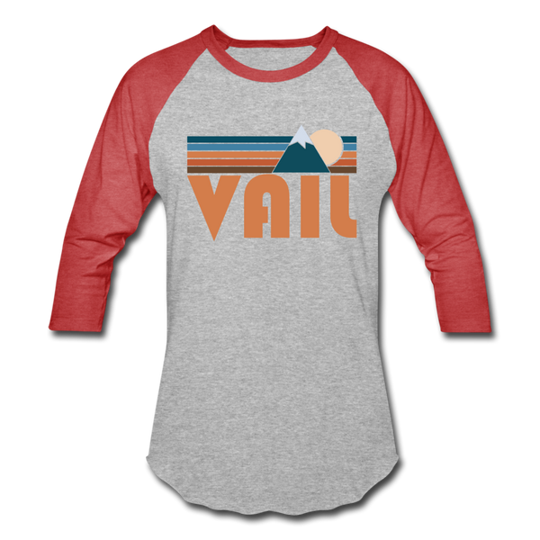 Vail, Colorado Baseball T-Shirt - Retro Mountain Unisex Vail Raglan T Shirt - heather gray/red