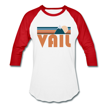 Vail, Colorado Baseball T-Shirt - Retro Mountain Unisex Vail Raglan T Shirt - white/red