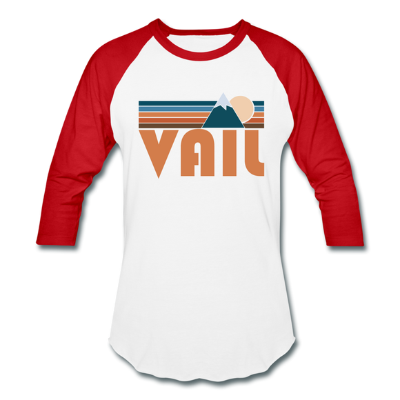 Vail, Colorado Baseball T-Shirt - Retro Mountain Unisex Vail Raglan T Shirt - white/red
