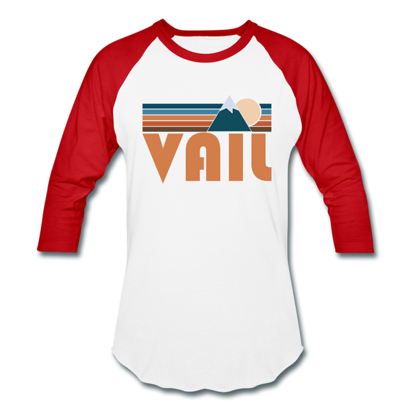 Vail, Colorado Baseball T-Shirt - Retro Mountain Unisex Vail Raglan T Shirt - white/red