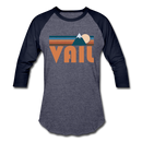 Vail, Colorado Baseball T-Shirt - Retro Mountain Unisex Vail Raglan T Shirt - heather blue/navy