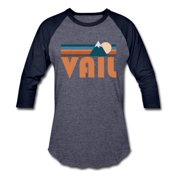 Vail, Colorado Baseball T-Shirt - Retro Mountain Unisex Vail Raglan T Shirt - heather blue/navy