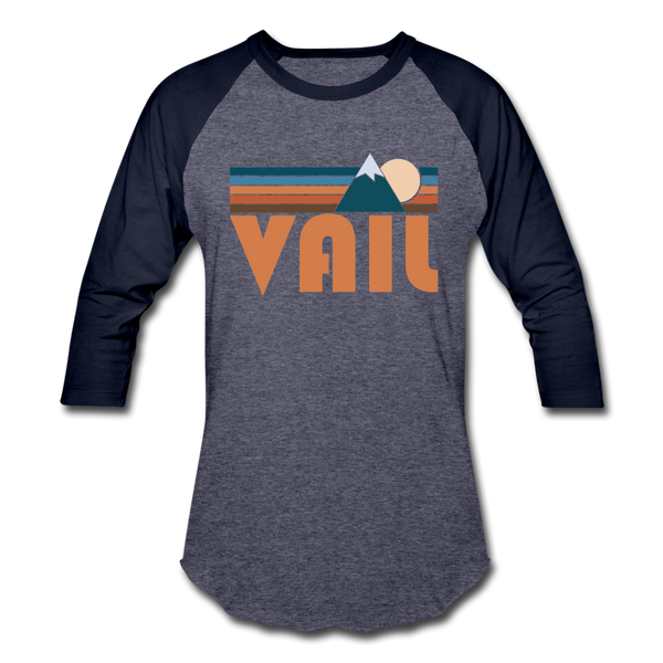 Vail, Colorado Baseball T-Shirt - Retro Mountain Unisex Vail Raglan T Shirt - heather blue/navy