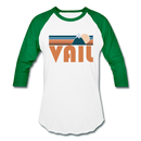 Vail, Colorado Baseball T-Shirt - Retro Mountain Unisex Vail Raglan T Shirt - white/kelly green