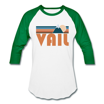 Vail, Colorado Baseball T-Shirt - Retro Mountain Unisex Vail Raglan T Shirt - white/kelly green