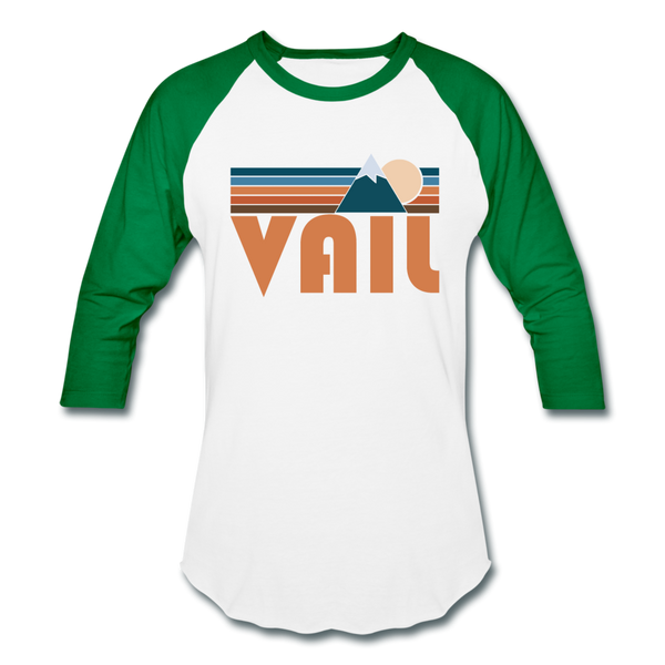 Vail, Colorado Baseball T-Shirt - Retro Mountain Unisex Vail Raglan T Shirt - white/kelly green