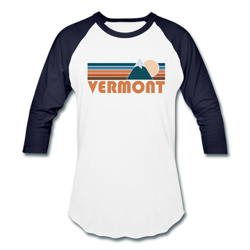 Vermont Baseball T-Shirt - Retro Mountain Unisex Vermont Raglan T Shirt - white/navy