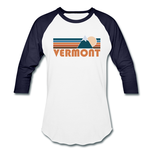 Vermont Baseball T-Shirt - Retro Mountain Unisex Vermont Raglan T Shirt - white/navy