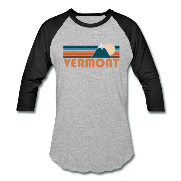 Vermont Baseball T-Shirt - Retro Mountain Unisex Vermont Raglan T Shirt - heather gray/black