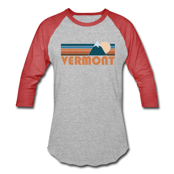 Vermont Baseball T-Shirt - Retro Mountain Unisex Vermont Raglan T Shirt - heather gray/red