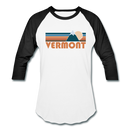 Vermont Baseball T-Shirt - Retro Mountain Unisex Vermont Raglan T Shirt - white/black