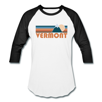 Vermont Baseball T-Shirt - Retro Mountain Unisex Vermont Raglan T Shirt - white/black