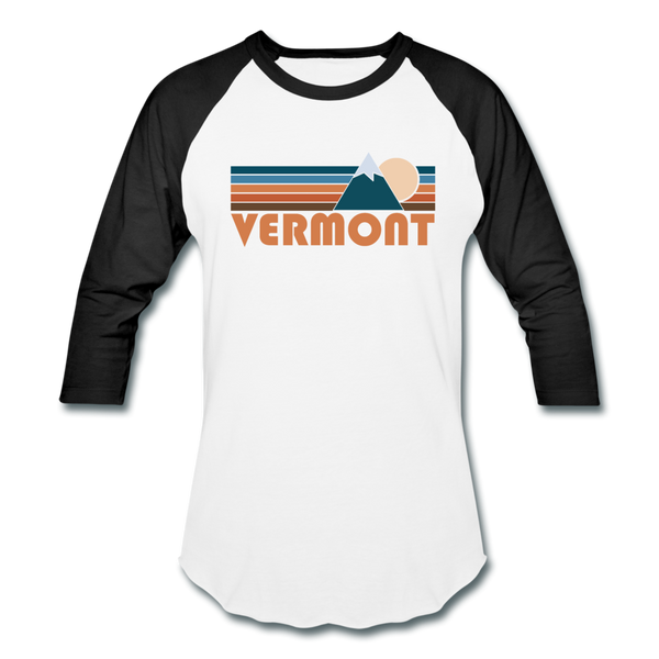 Vermont Baseball T-Shirt - Retro Mountain Unisex Vermont Raglan T Shirt - white/black