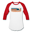 Vermont Baseball T-Shirt - Retro Mountain Unisex Vermont Raglan T Shirt - white/red