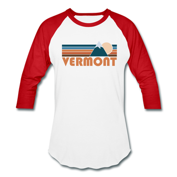 Vermont Baseball T-Shirt - Retro Mountain Unisex Vermont Raglan T Shirt - white/red