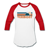 Vermont Baseball T-Shirt - Retro Mountain Unisex Vermont Raglan T Shirt - white/red