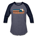 Vermont Baseball T-Shirt - Retro Mountain Unisex Vermont Raglan T Shirt - heather blue/navy