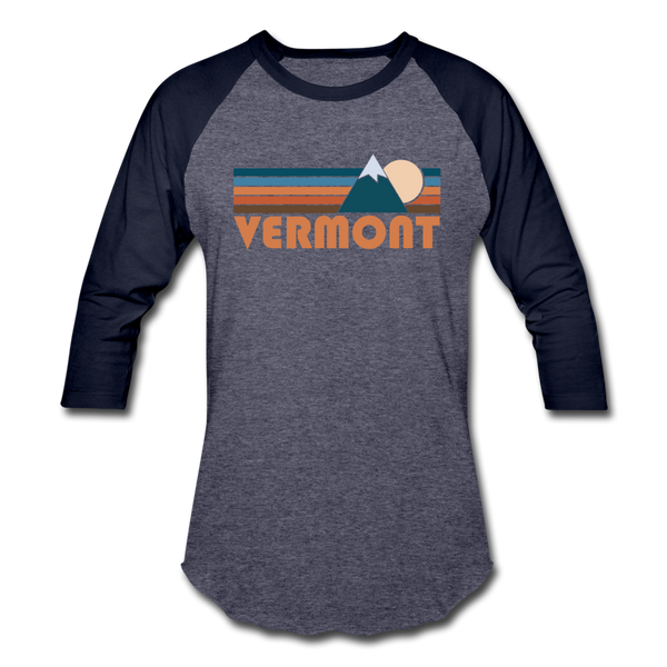 Vermont Baseball T-Shirt - Retro Mountain Unisex Vermont Raglan T Shirt - heather blue/navy