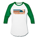 Vermont Baseball T-Shirt - Retro Mountain Unisex Vermont Raglan T Shirt - white/kelly green