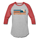 Wyoming Baseball T-Shirt - Retro Mountain Unisex Wyoming Raglan T Shirt - heather gray/red