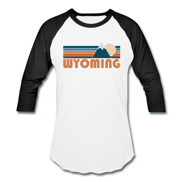 Wyoming Baseball T-Shirt - Retro Mountain Unisex Wyoming Raglan T Shirt - white/black