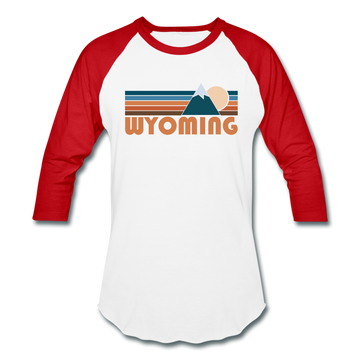Wyoming Baseball T-Shirt - Retro Mountain Unisex Wyoming Raglan T Shirt - white/red
