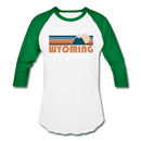 Wyoming Baseball T-Shirt - Retro Mountain Unisex Wyoming Raglan T Shirt - white/kelly green