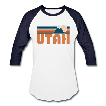 Utah Baseball T-Shirt - Retro Mountain Unisex Utah Raglan T Shirt - white/navy