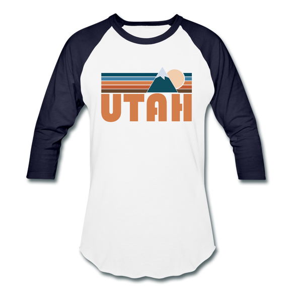 Utah Baseball T-Shirt - Retro Mountain Unisex Utah Raglan T Shirt - white/navy