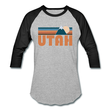 Utah Baseball T-Shirt - Retro Mountain Unisex Utah Raglan T Shirt - heather gray/black