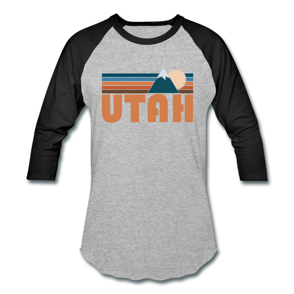 Utah Baseball T-Shirt - Retro Mountain Unisex Utah Raglan T Shirt - heather gray/black
