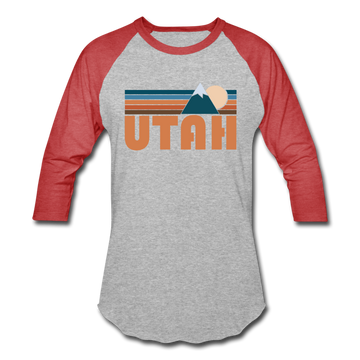 Utah Baseball T-Shirt - Retro Mountain Unisex Utah Raglan T Shirt - heather gray/red