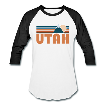 Utah Baseball T-Shirt - Retro Mountain Unisex Utah Raglan T Shirt - white/black